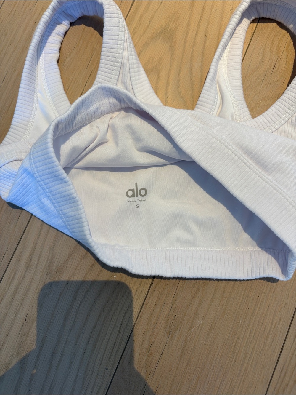 ALO Yoga White Ribbed Racerback Sports Bra - Picture 2 of 2
